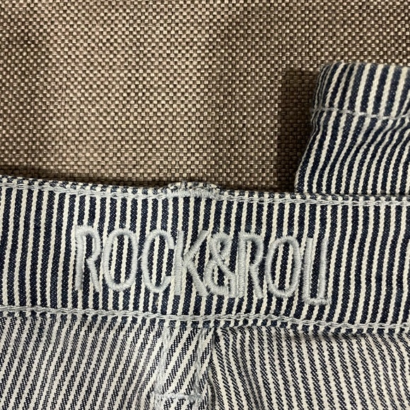 rock&roll denim navy and white pin strip high rise flare bottoms 28x34 - Picture 5 of 9